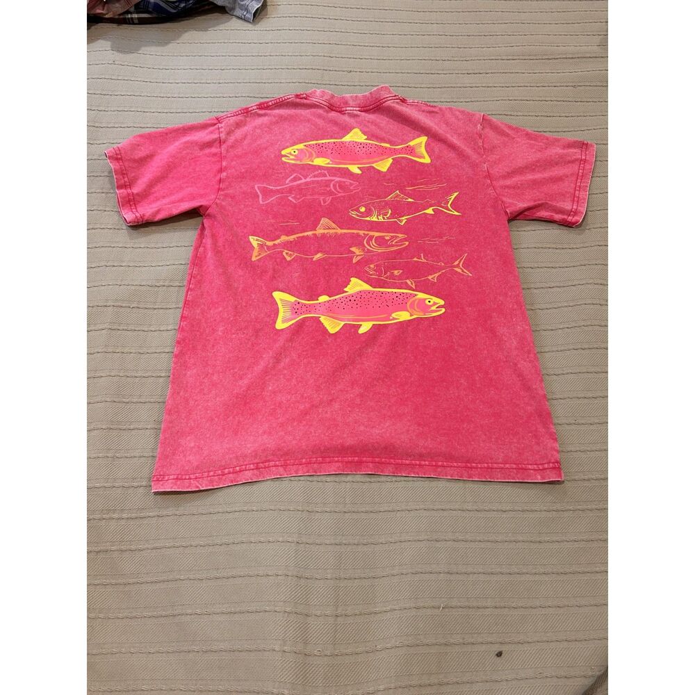 T-Shirt Graphic Trout Fish Pink Short Sleeve 100% Cotton Size Men's Medium Tee